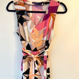 Apt 9 Tropical Wrap Dress High Low Ruffle Hem Tie Belt Pink Black Size Medium